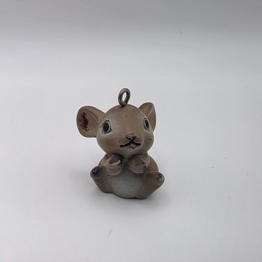 Vintage Miniature Brown Mouse Figurine Hanging Charm Ornament